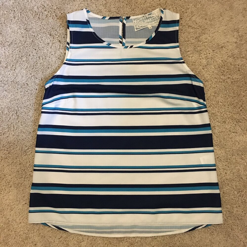 Pink Martini Blue Track Stripe Nautical Sleeveless Tank Top - Picture 11 of 14